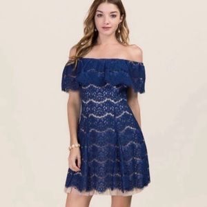 Francesca’s Eden Off The Shoulder Blue Lace Dress